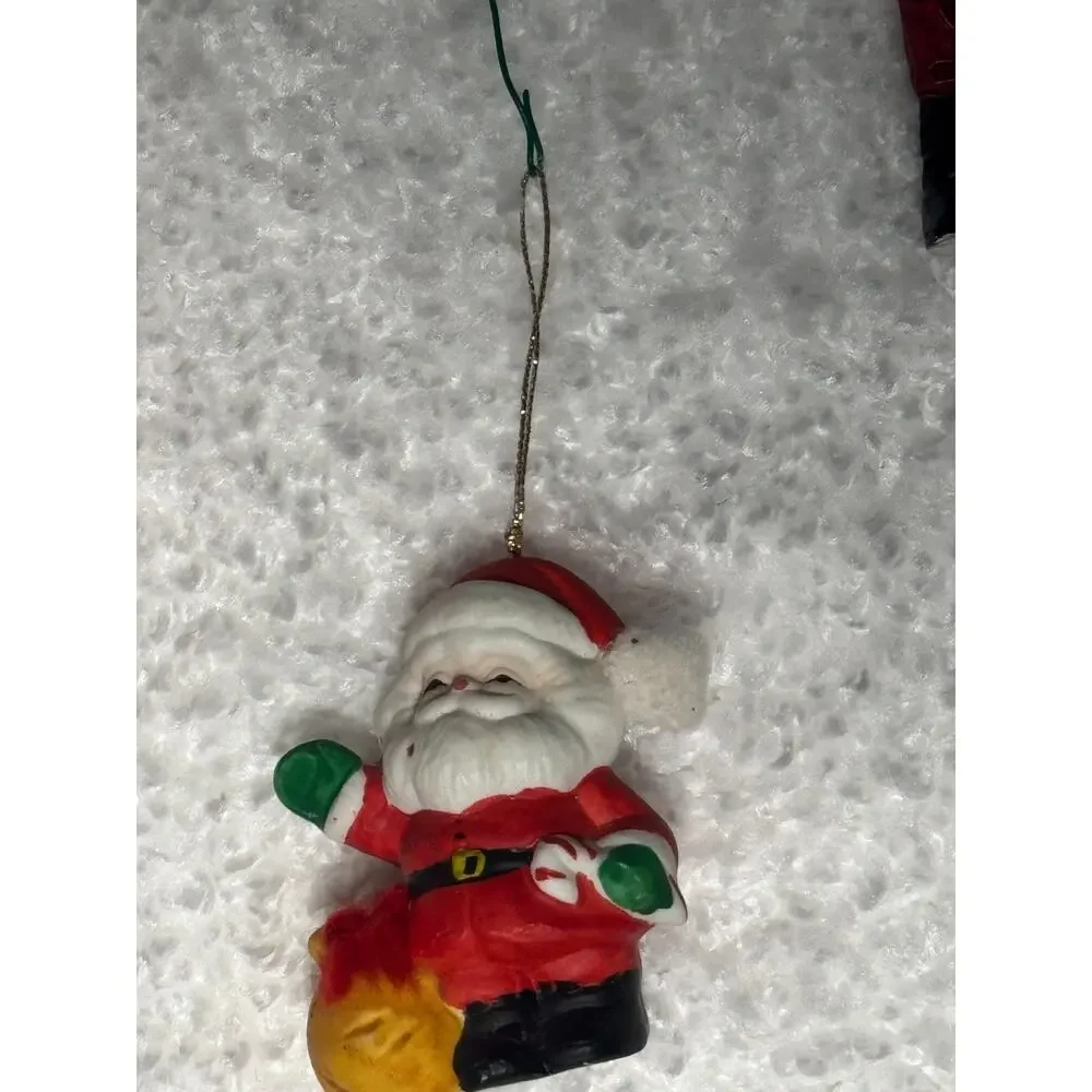 15 Santa Christmas Ornaments Crochet Macrame Bells, Clips, Vintage Handmade